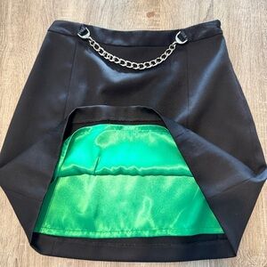 Milly Black Pencil Skirt with Chain and Green Lining